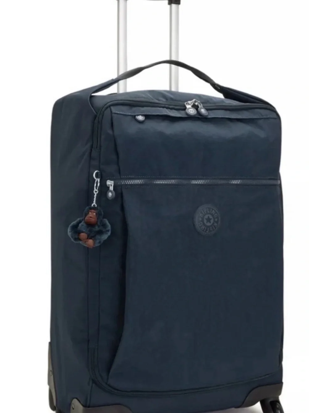 Kipling Dark Navy Upright Rolling Suitcase with Monkey Charm